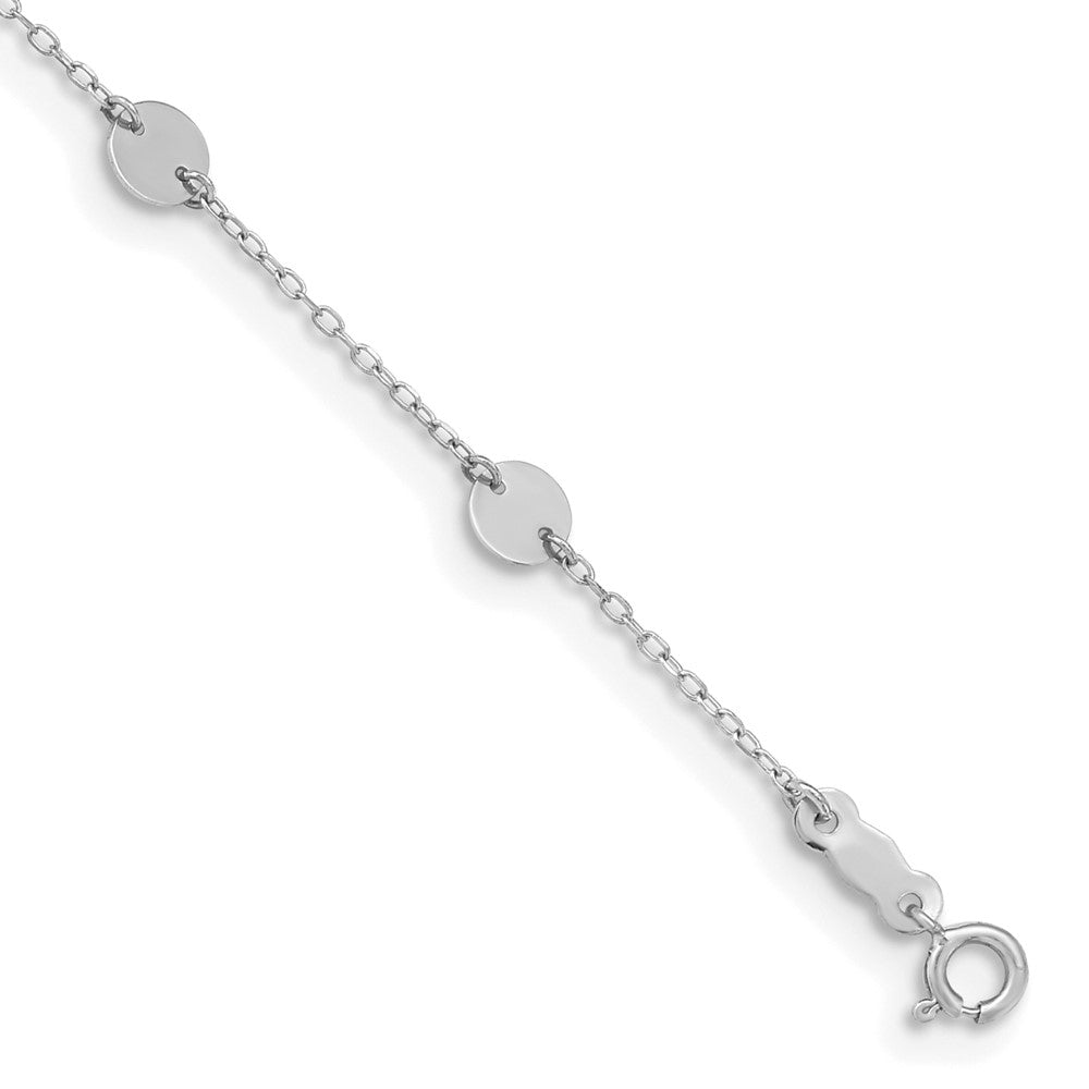 14K White Gold  Polished Disc 9in Plus 1in ext. Anklet-ANK195W-9