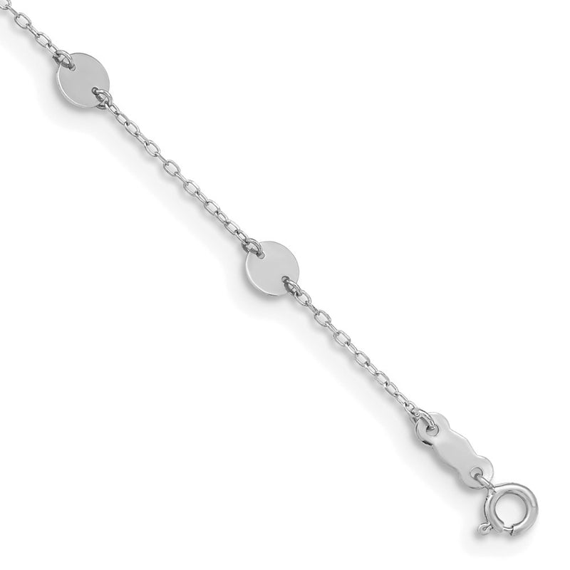 14K White Gold  Polished Disc 9in Plus 1in ext. Anklet-ANK195W-9