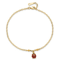 14K Adjustable Enameled Ladybug 9in Plus 1in ext. Anklet-ANK197-10