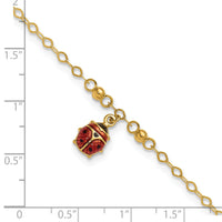 14K Adjustable Enameled Ladybug 9in Plus 1in ext. Anklet-ANK197-10