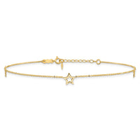 14K Adjustable Star 9in Plus 1in extension Anklet-ANK199-9