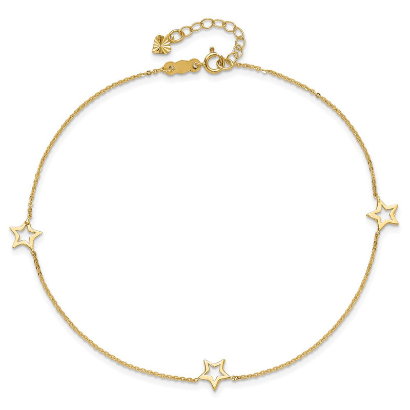 14K Adjustable Star 9in Plus 1in extension Anklet-ANK199-9