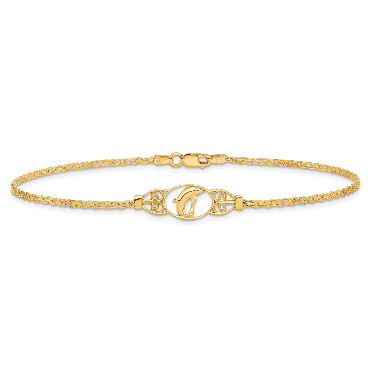 14k Polished Dolphin 10in Anklet-ANK2-10