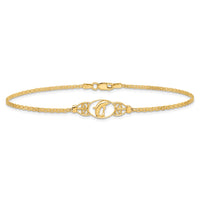 14k Polished Dolphin 10in Anklet-ANK2-10