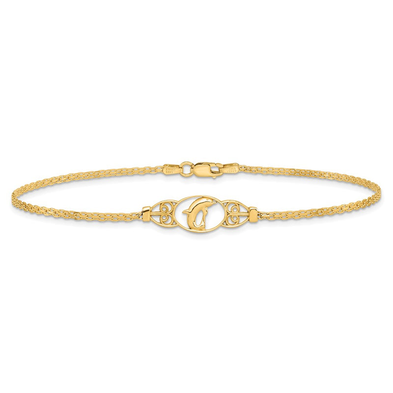 14k Polished Dolphin 10in Anklet-ANK2-10