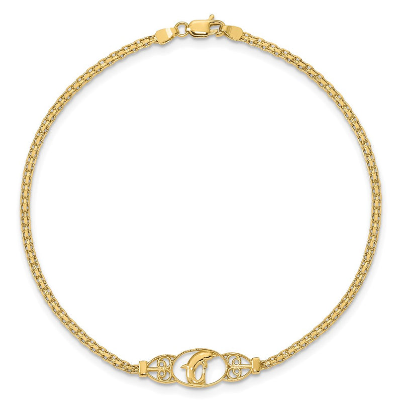 14k Polished Dolphin 9in Anklet-ANK2-9