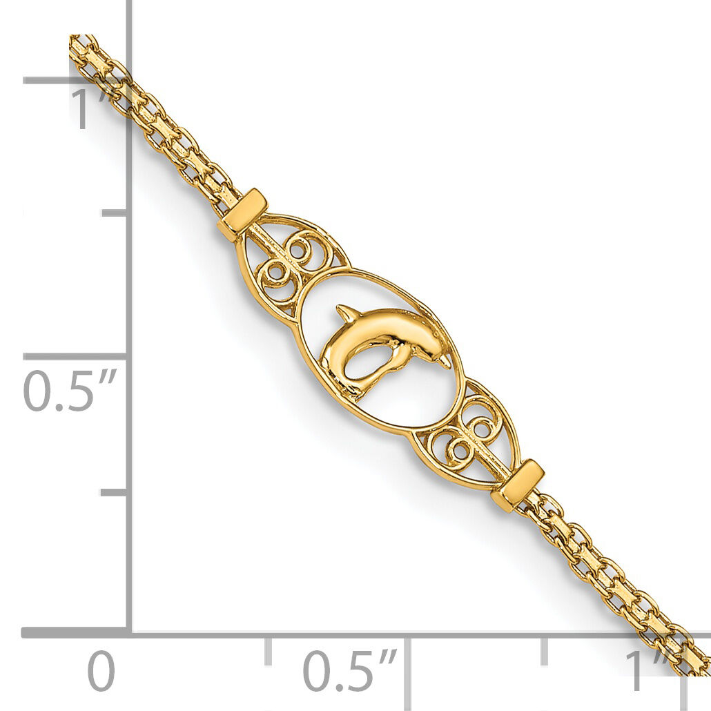 14k Polished Dolphin 9in Anklet-ANK2-9