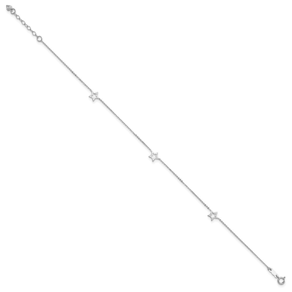 14K White Gold Adjustable Star 9in Plus 1in ext. Anklet-ANK200-9