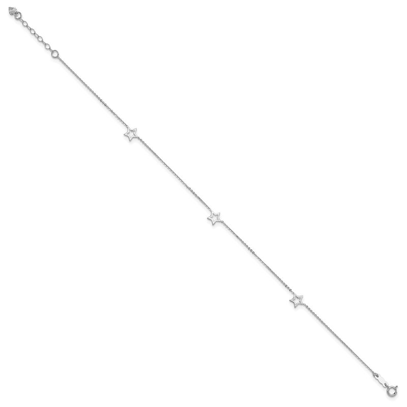 14K White Gold Adjustable Star 9in Plus 1in ext. Anklet-ANK200-9