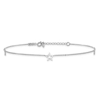 14K White Gold Adjustable Star 9in Plus 1in ext. Anklet-ANK200-9