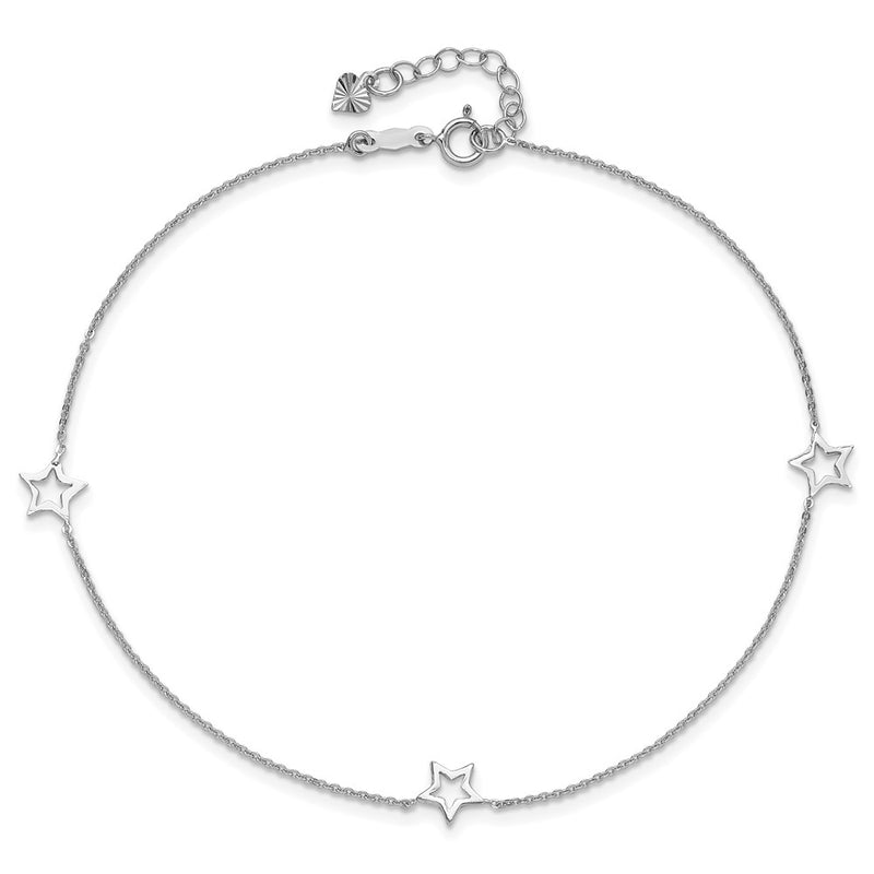 14K White Gold Adjustable Star 9in Plus 1in ext. Anklet-ANK200-9