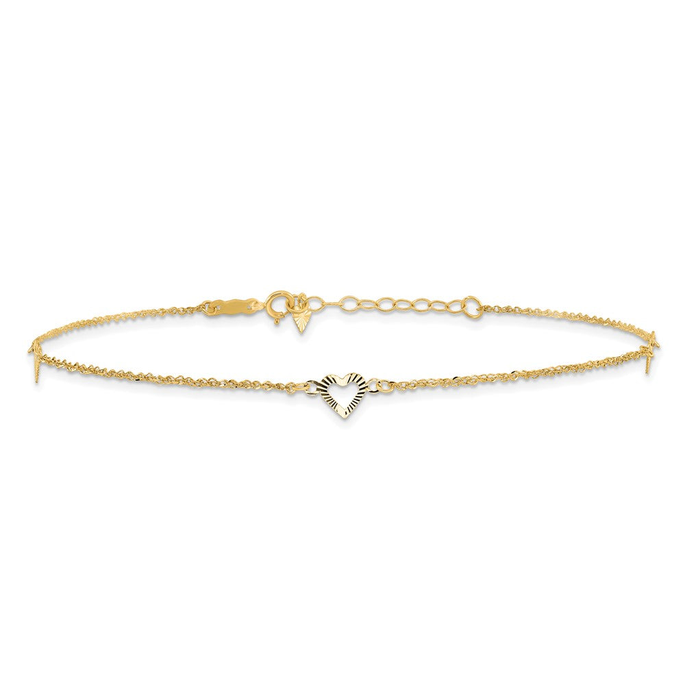 14k Diamond-cut Hearts 10in Plus 1in ext Anklet-ANK218-11