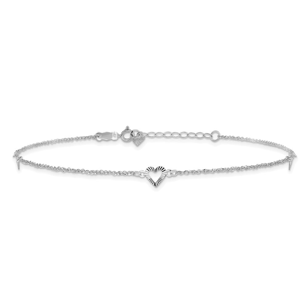 14k White Gold Diamond-cut Hearts 9in Plus 1in ext Anklet-ANK218W-10