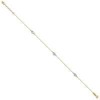 14k Two-tone Puff Heart 9in Plus 1in ext Anklet-ANK219-10