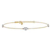 14k Two-tone Puff Heart 9in Plus 1in ext Anklet-ANK219-10