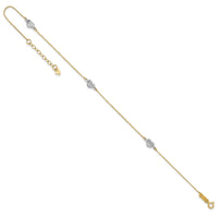 14k Two-tone Puff Heart 10in Plus 1in ext Anklet-ANK219-11