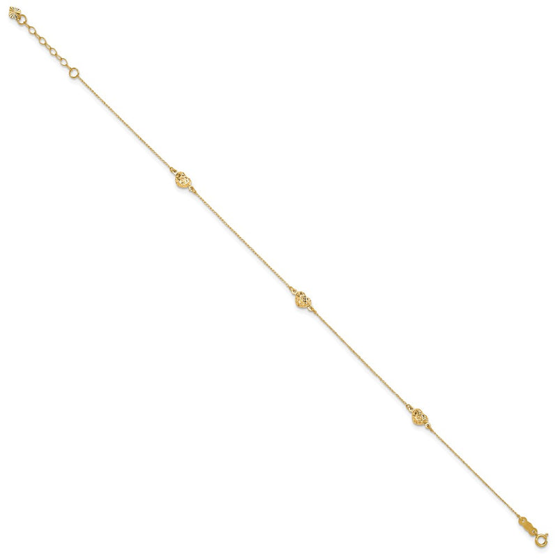 14k Puff Heart 9in Plus 1in ext. Anklet-ANK219Y-10