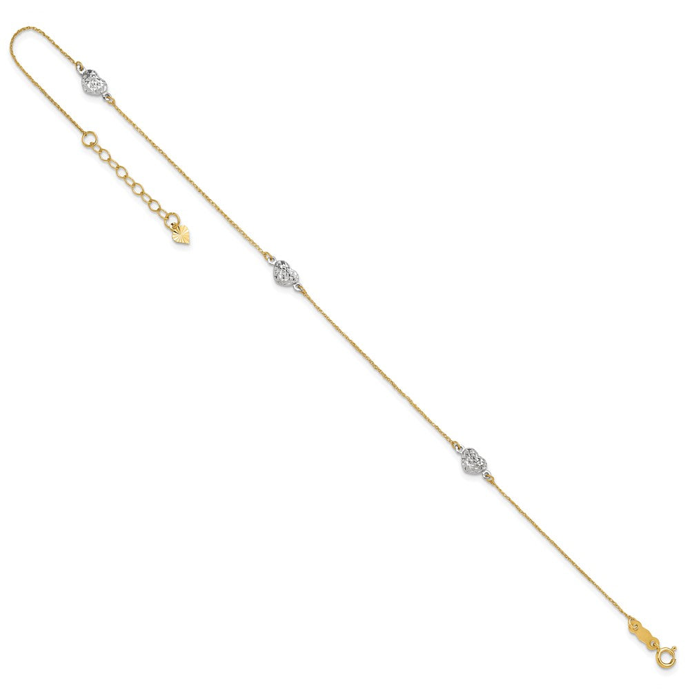 14k Puff Heart 9in Plus 1in ext. Anklet-ANK219Y-10