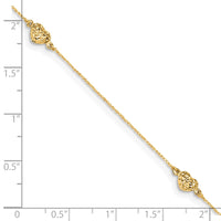 14k Puff Heart 9in Plus 1in ext. Anklet-ANK219Y-10