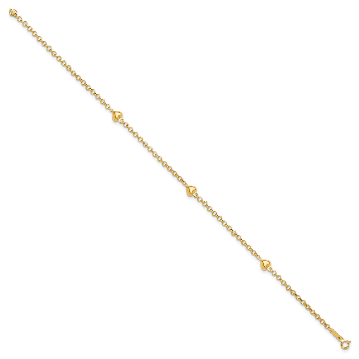 14k Puff Heart 9in Anklet-ANK220-9