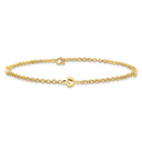 14k Puff Heart 10in Anklet-ANK220-10
