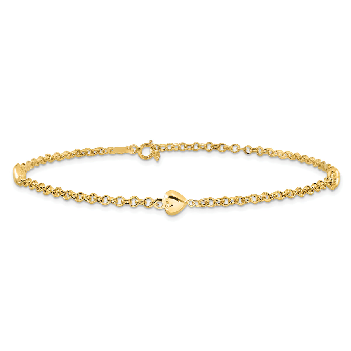 14k Puff Heart 10in Anklet-ANK220-10