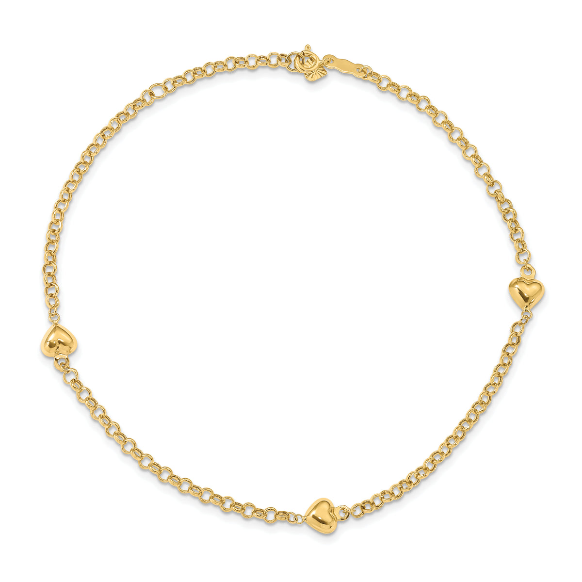 14k Puff Heart 10in Anklet-ANK220-10