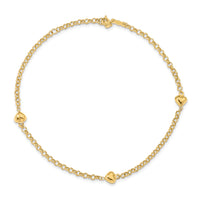 14k Puff Heart 10in Anklet-ANK220-10