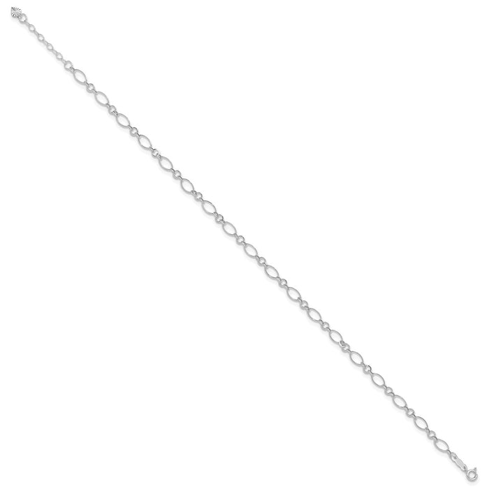 14k White Gold Fancy Link 9in with 1in ext Anklet-ANK221W-10