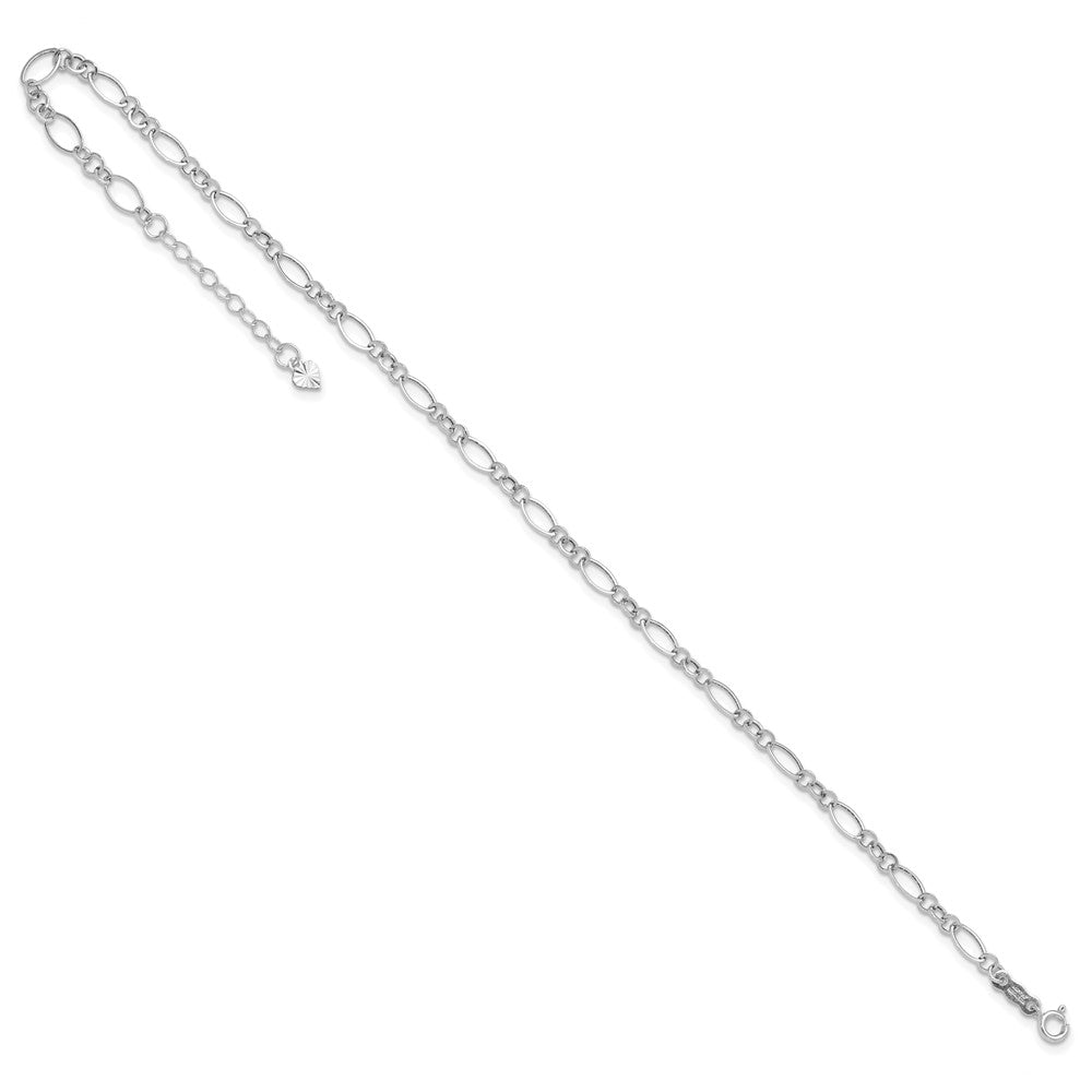 14k White Gold Fancy Link 9in with 1in ext Anklet-ANK221W-10