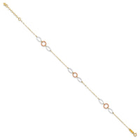 14k Tri-color Circle and Oval 10in Plus 1in ext Anklet-ANK222-11