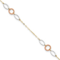 14k Tri-color Circle and Oval 9in Plus 1in ext. Anklet-ANK222-10