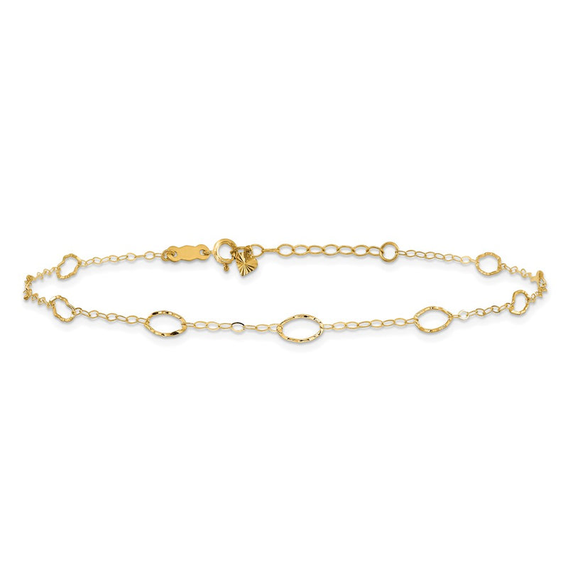 14k Oval Shapes 10in Plus 1in ext Anklet-ANK223-11