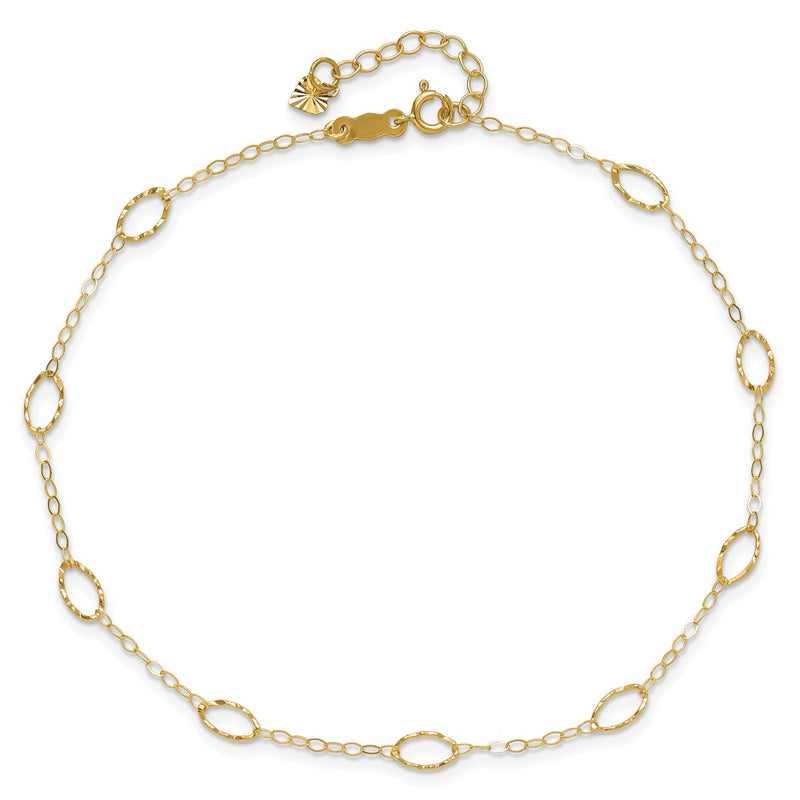 14k Oval Shapes 9in Plus 1in ext Anklet-ANK223-10