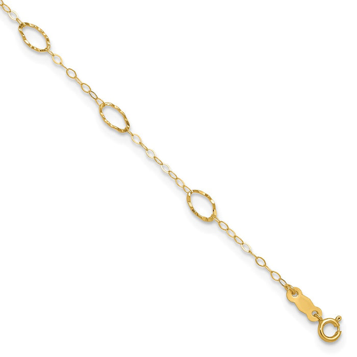 14k Oval Shapes 9in Plus 1in ext Anklet-ANK223-10