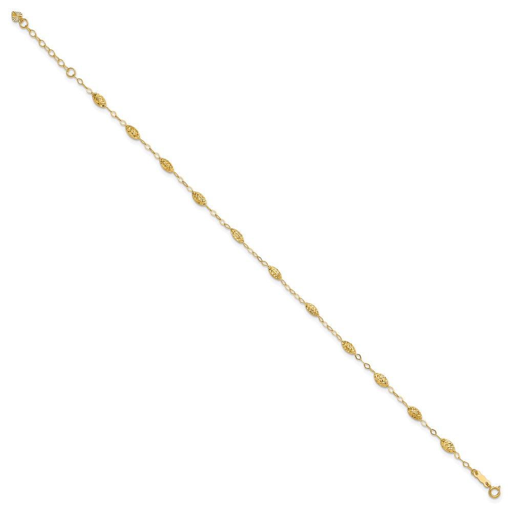 14k Puff Rice Bead 9in Plus 1in ext Anklet-ANK224-10