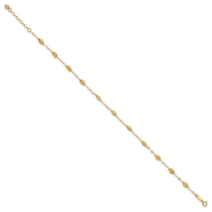 14k Puff Rice Bead 9in Plus 1in ext Anklet-ANK224-10