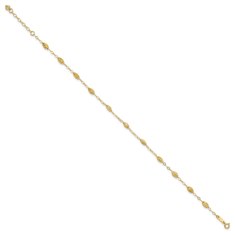 14k Puff Rice Bead 9in Plus 1in ext Anklet-ANK224-10