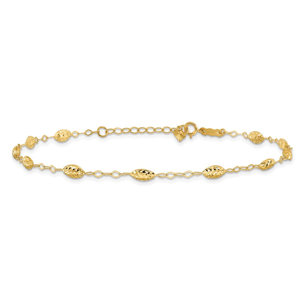 14k Puff Rice Bead 9in Plus 1in ext Anklet-ANK224-10