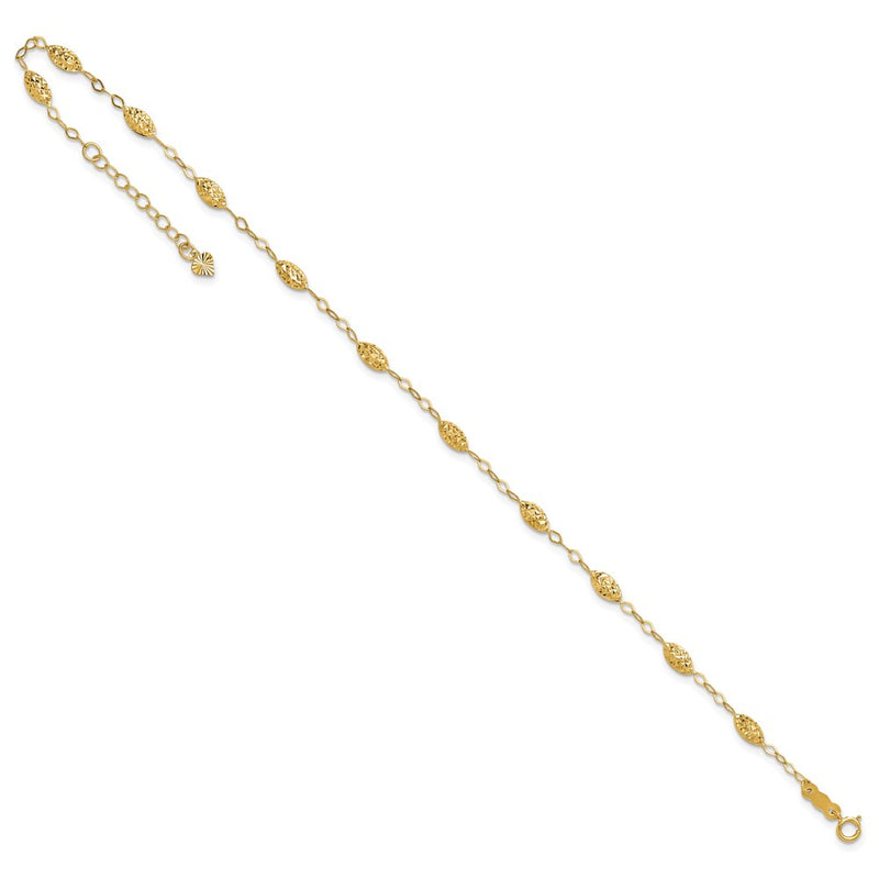 14k Puff Rice Bead 9in Plus 1in ext Anklet-ANK224-10