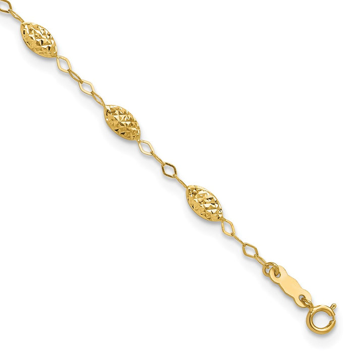 14k Puff Rice Bead 9in Plus 1in ext Anklet-ANK224-10