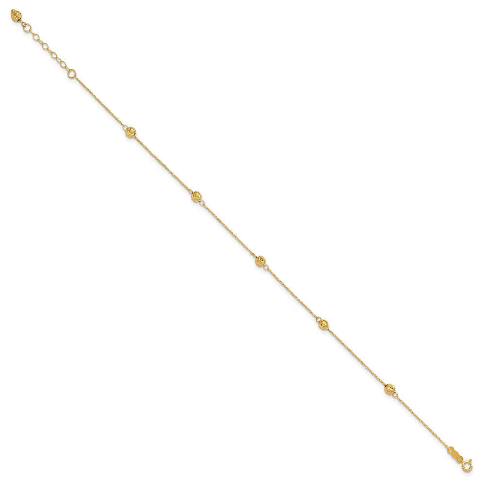 14k Diamond-cut Bead w/ 1in ext. Anklet-ANK227-10