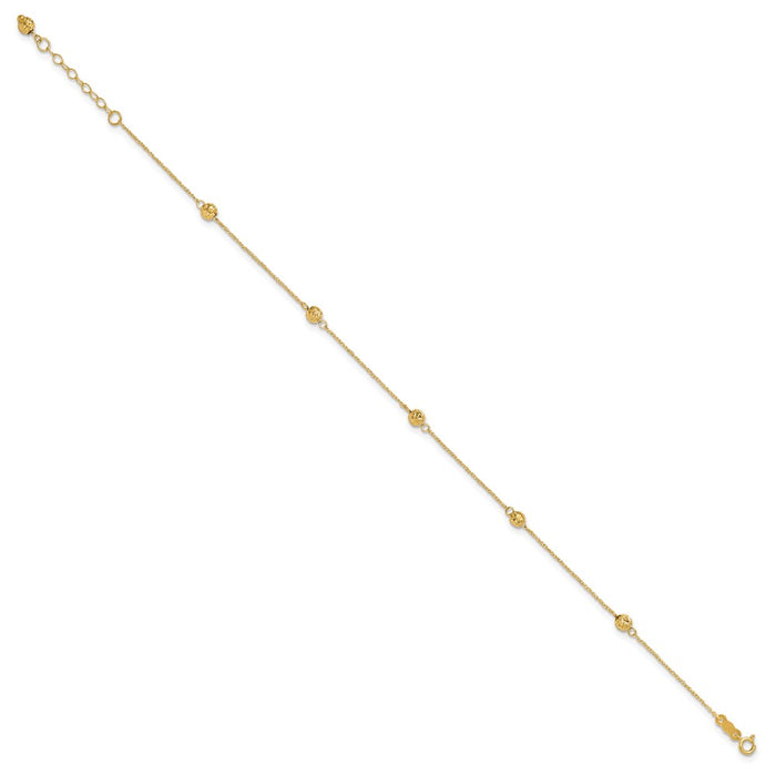 14k Diamond-cut Bead w/ 1in ext. Anklet-ANK227-10