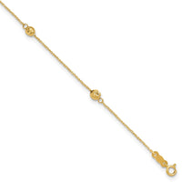 14k Diamond-cut Bead w/ 1in ext. Anklet-ANK227-10