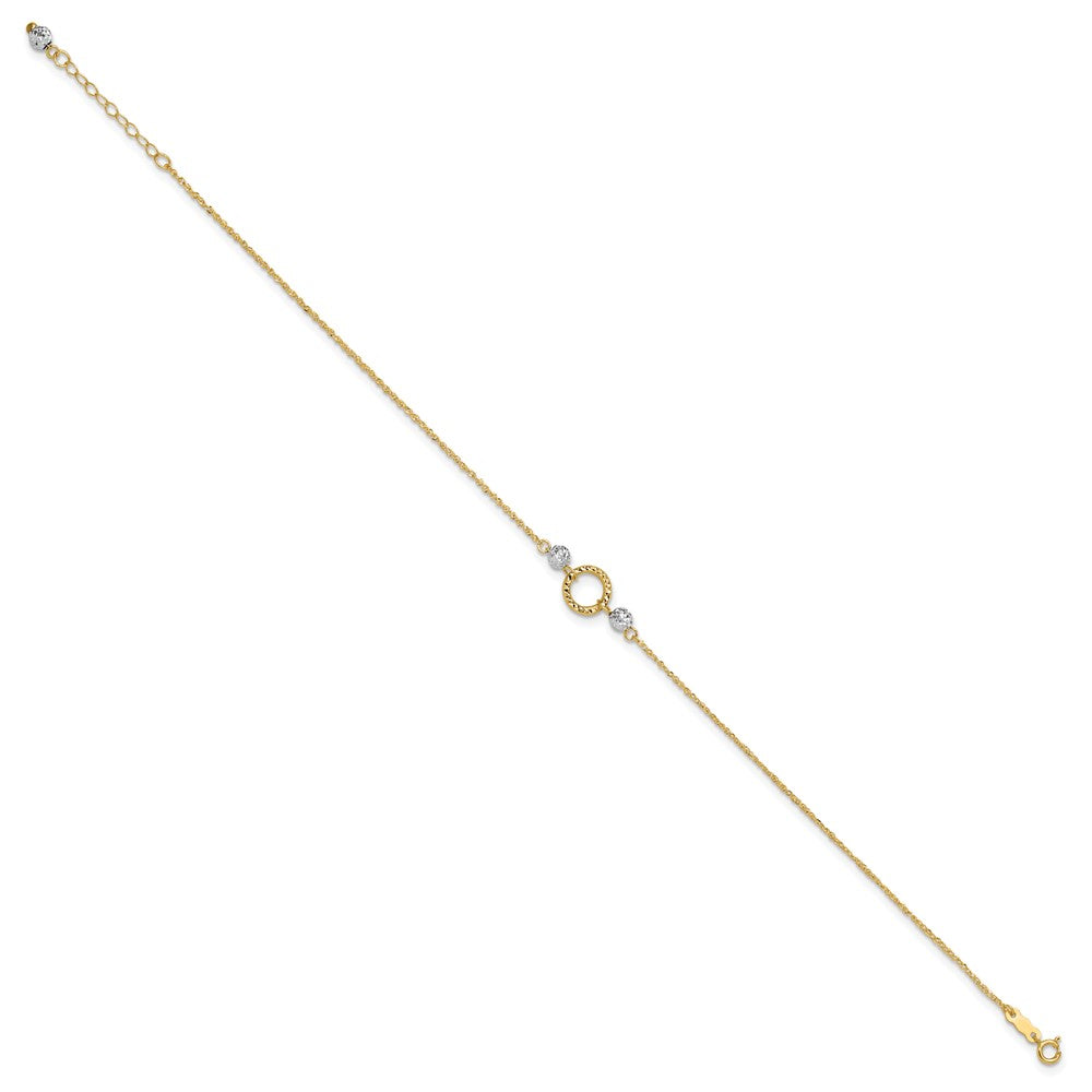 14k Two-tone Circle and Bead 9in Plus 1in ext. store Anklet 9in style ANK228-10