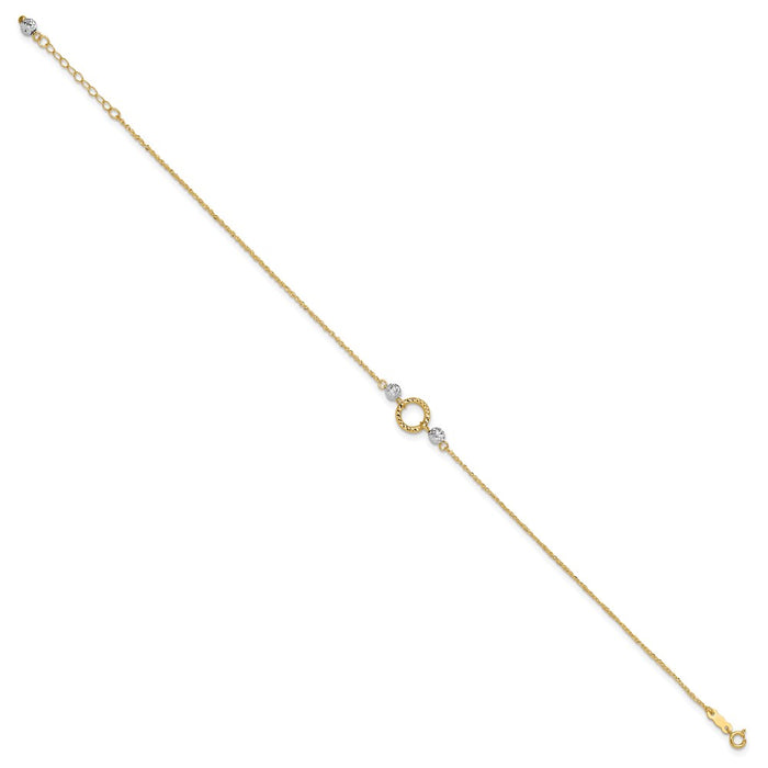 14k Two-tone Circle and Bead 9in Plus 1in ext. Anklet-ANK228-10