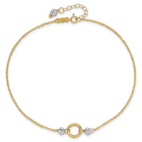 14k Two-tone Circle and Bead 9in Plus 1in ext. Anklet-ANK228-10