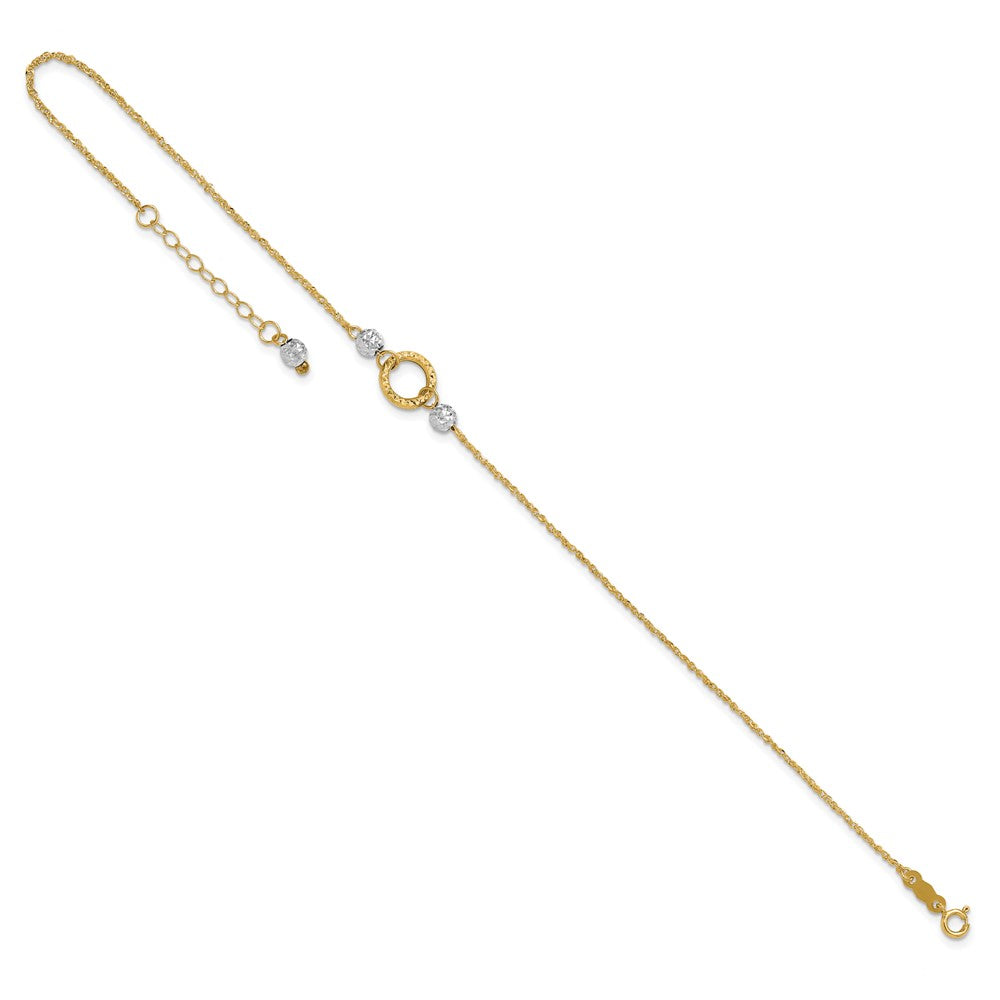 14k Two-tone Circle and Bead 9in Plus 1in ext. Anklet-ANK228-10