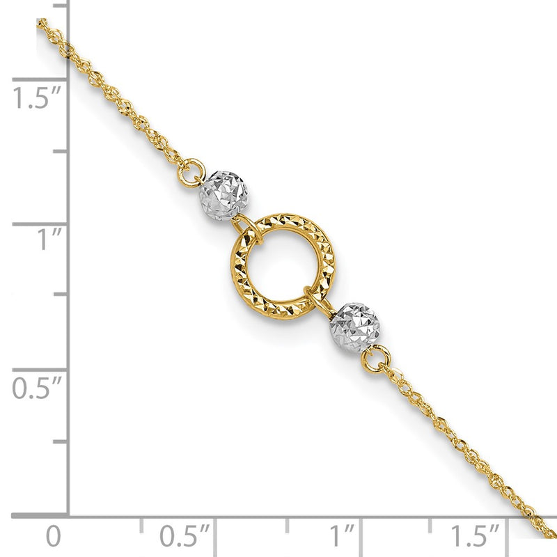 14k Two-tone Circle and Bead 9in Plus 1in ext. Anklet-ANK228-10