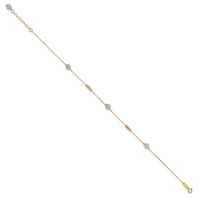 14k Two-tone Beads 9in Plus 1in ext. Anklet-ANK229-10